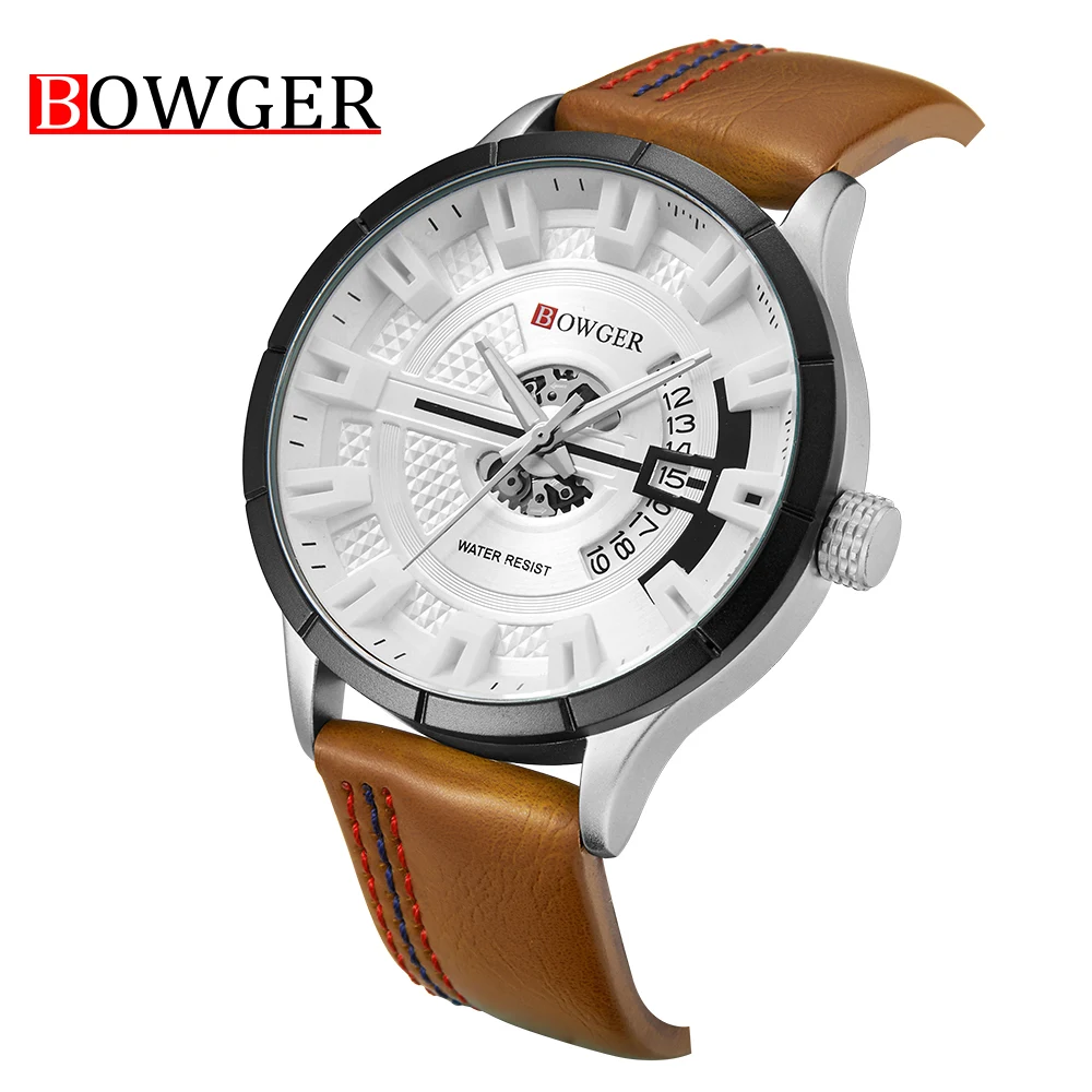 

Bowger 2018 Mens Watches Top Brand Luxury Fashion Business Quartz Watch Men Sport Leather Waterproof Clock relogio masculino+box