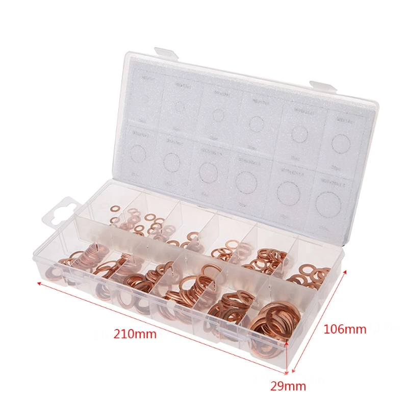 

280Pcs/Set M5-M20 Copper Washers Solid Machine Flat Sealing Ring Kit 12 Sizes W329