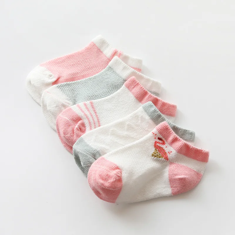 Носки детские носки 5 пар Новые летние тонкие сетчатые короткие носки до лодыжки с рисунком животных - Цвет: Pink flamingo