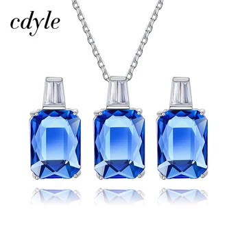 

Cdyle Embellished with crystal Jewelry Se 925 Sterling Silver Necklace Earrings Wedding Jewelry for Women Gifts
