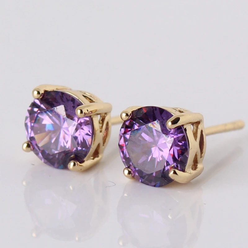Лучшее качество Модные фиолетовые стразы серьги-гвоздики золотые цветные серьги для женщин ювелирные изделия E032d