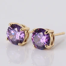 Лучшее качество Модные фиолетовые стразы серьги-гвоздики золотые цветные серьги для женщин ювелирные изделия E032d