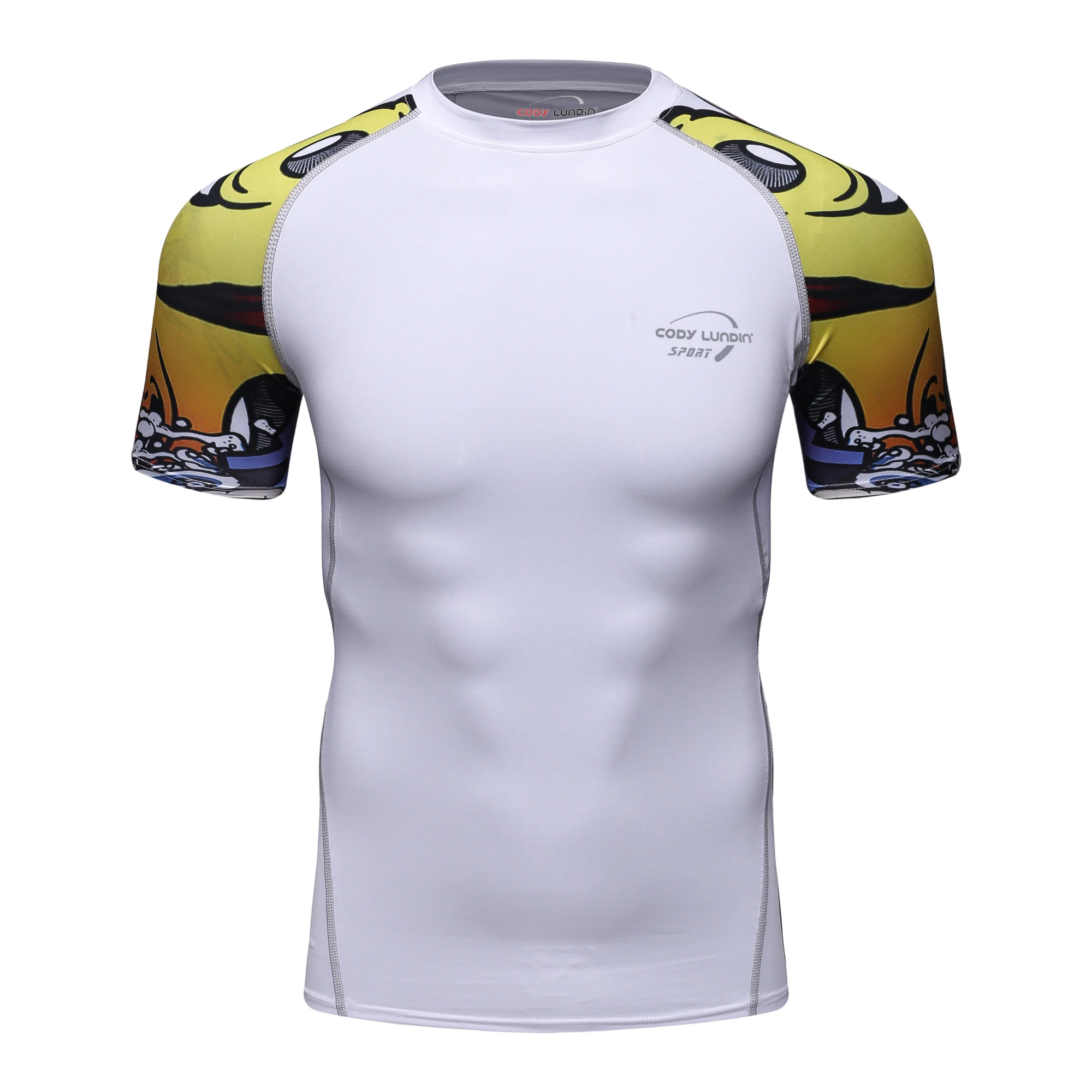 

Rashgard Men Printed Running Fitness Compression Bodybuilding base white sweat quick drying Shirt Short sleeves T-Shirts