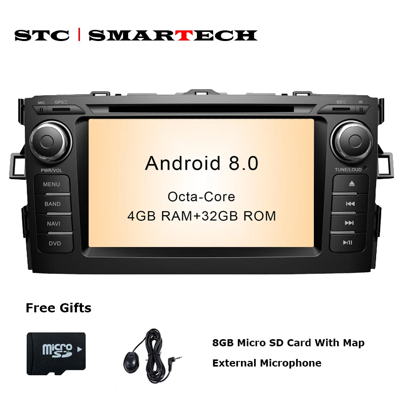 

SMARTECH 2 Din Android 8.0 Car Audio Radio DVD GPS Navigation System For Toyota Auris hatchback Octa-Core 4GB RAM 32GB ROM
