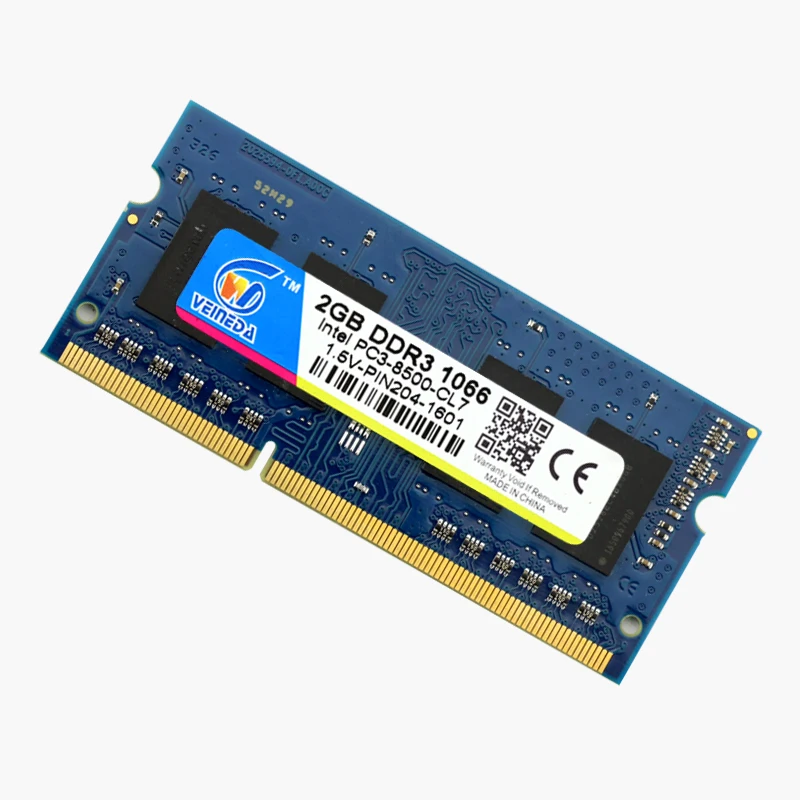 VEINEDA оперативная память DDR3 2 Гб 1066 Sodimm Ram ddr 3 PC3-8500 204pin Совместимость 1333 МГц для ноутбуков AMD Intel