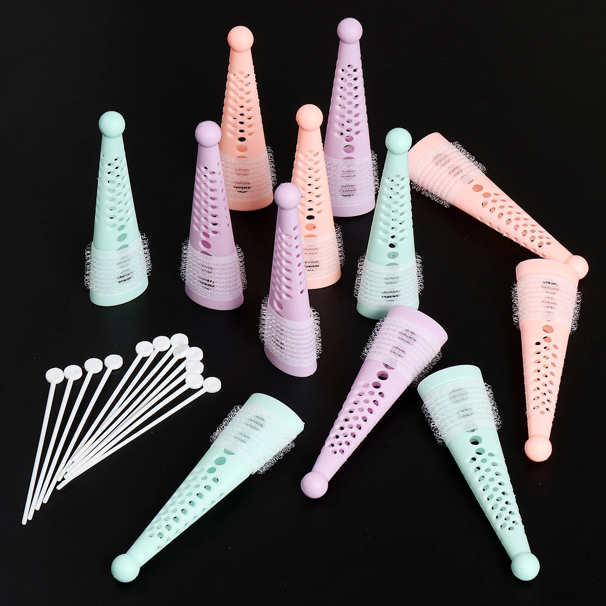 12pcs/set Plastic Hair Curler Roller Large Grip Styling Cone Roller