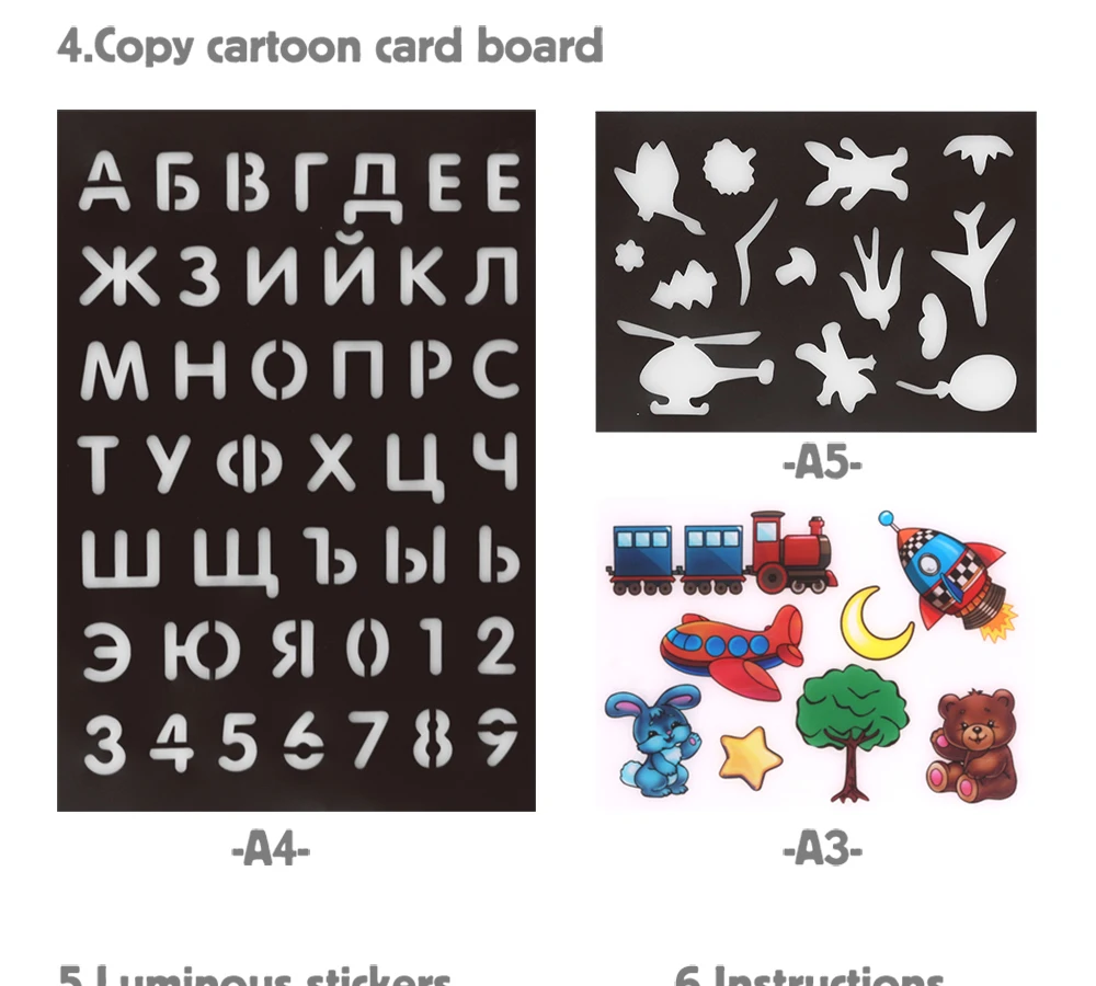 Письменной форме детский планшет для рисования набор A5 рисовать свет Русский язык для раннего развития детей малыша с ночным со светящимся в темноте детская игрушка