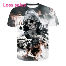 Футболка летняя новая мужская футболка 3D череп& покер Модные топы с короткими рукавами уличная футболка с круглым вырезом повседневные топы унисекс