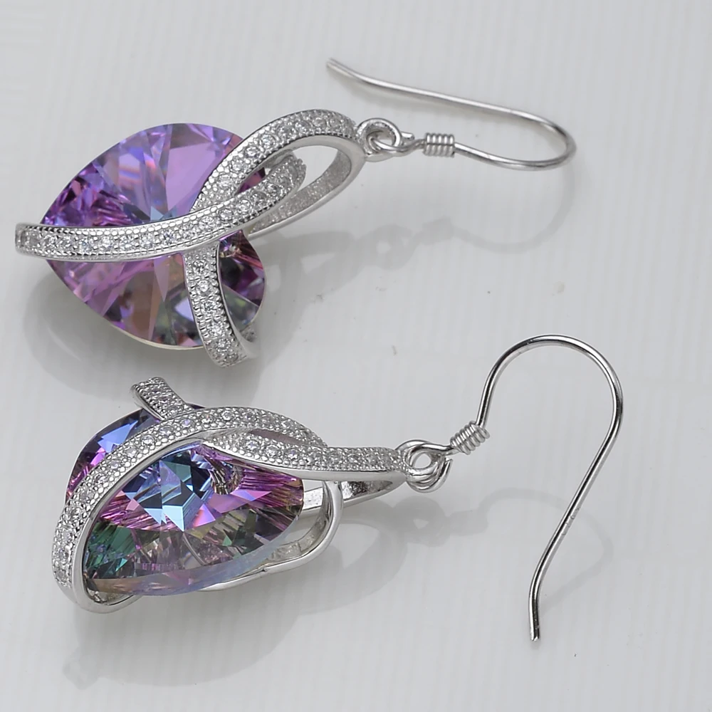 Tuliper 925 Sterling Silver Heart Earrings Hook Dangle Long Austrian Crystal For Women Party Jewelry Girl Gift | Украшения и