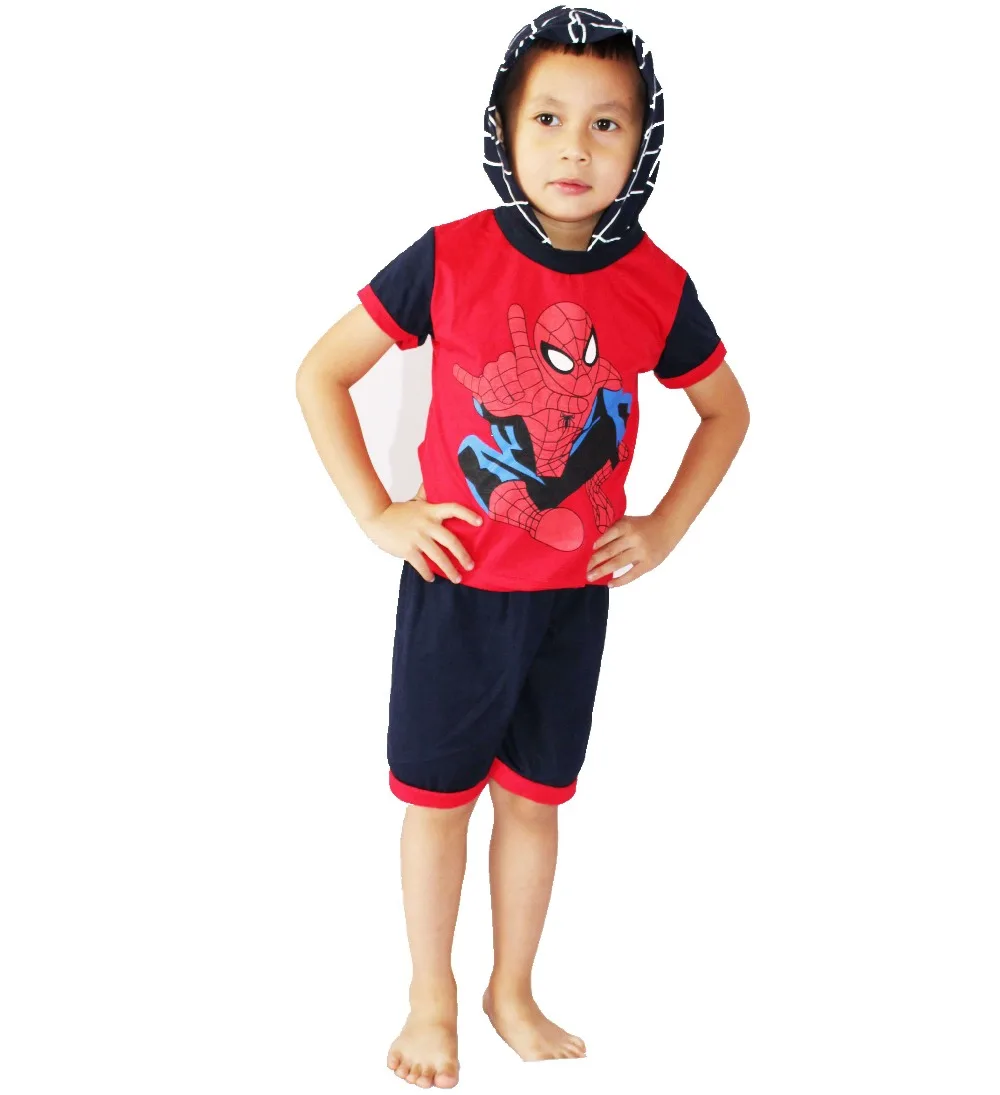 Красная хлопковая одежда с короткими рукавами и принтом «Человек-паук» Для малышей, комплект из 2 предметов, одежда для ролевых игр для