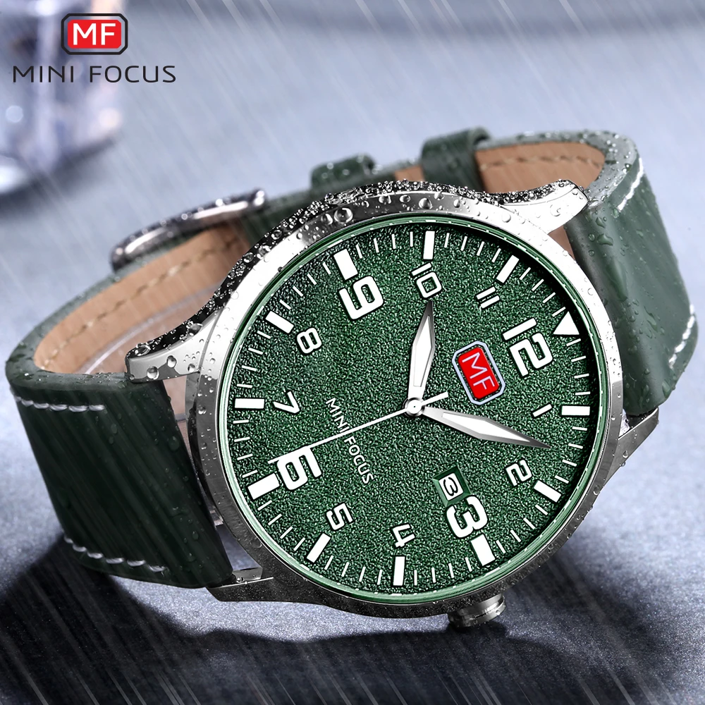 MINI FOCUS Army Sport Ultra Thin Quartz Watches Men Leather Strap Military Waterproof Wristwatch Man Clock Relogios MF0158 Green MINI FOCUS Army Sport Ultra Thin Quartz Watches Men Leather Strap Military Waterproof Wristwatch Man Clock Relogios MF0158 Green