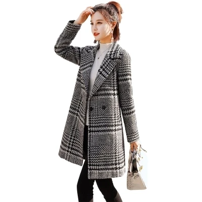 Ms. плед пальто и куртки дамы осенью двубортный шерстяной пальто женский длинный раздел тонкий тартан пальто женское - Цвет: 1