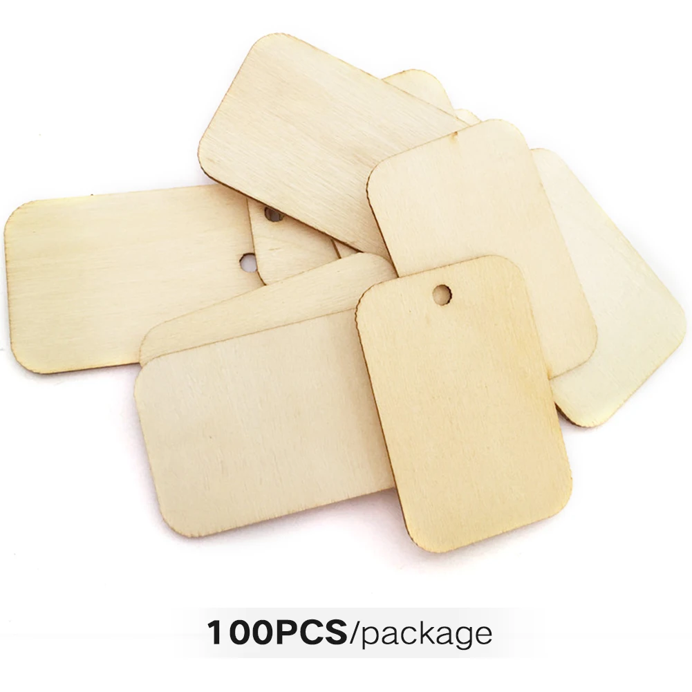 

Gift Rectangle Wooden Festival Crafts With Rope Hanging Tag Wedding Multi Use Unfinished Blank Handcraft DIY Party Decoration