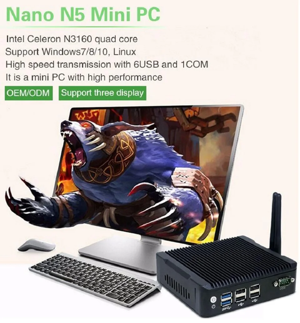 Причастником N9 мини-ПК с 2 ethernet N3160 Мини безвентиляторный HTPC