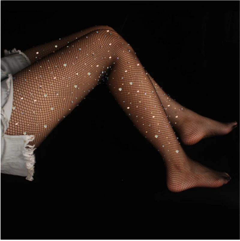 

Sexy Women Bling Crystal Rhinestone Elastic Fishnet Pantyhose Tights Stockings Hollow Out Mesh Sexy Tights