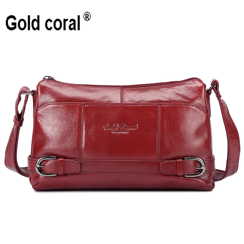 GOLD CORAL Genuine Leather Women Messenger Bag Cow Leather Small