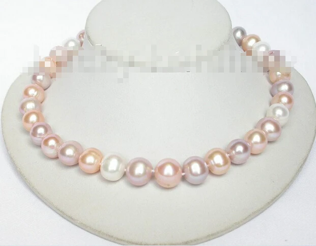 

Free shipping >>>>>>LUSTER 15mm 17.5" round white pink lavender freshwater pearls necklace j7062