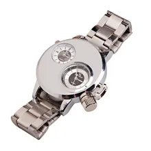 Excellent Quality Sport Watch Men Dual Time Zone Dial Silver Full Steel Clock Business Male Relogio Digital Quartz-watch BET-9