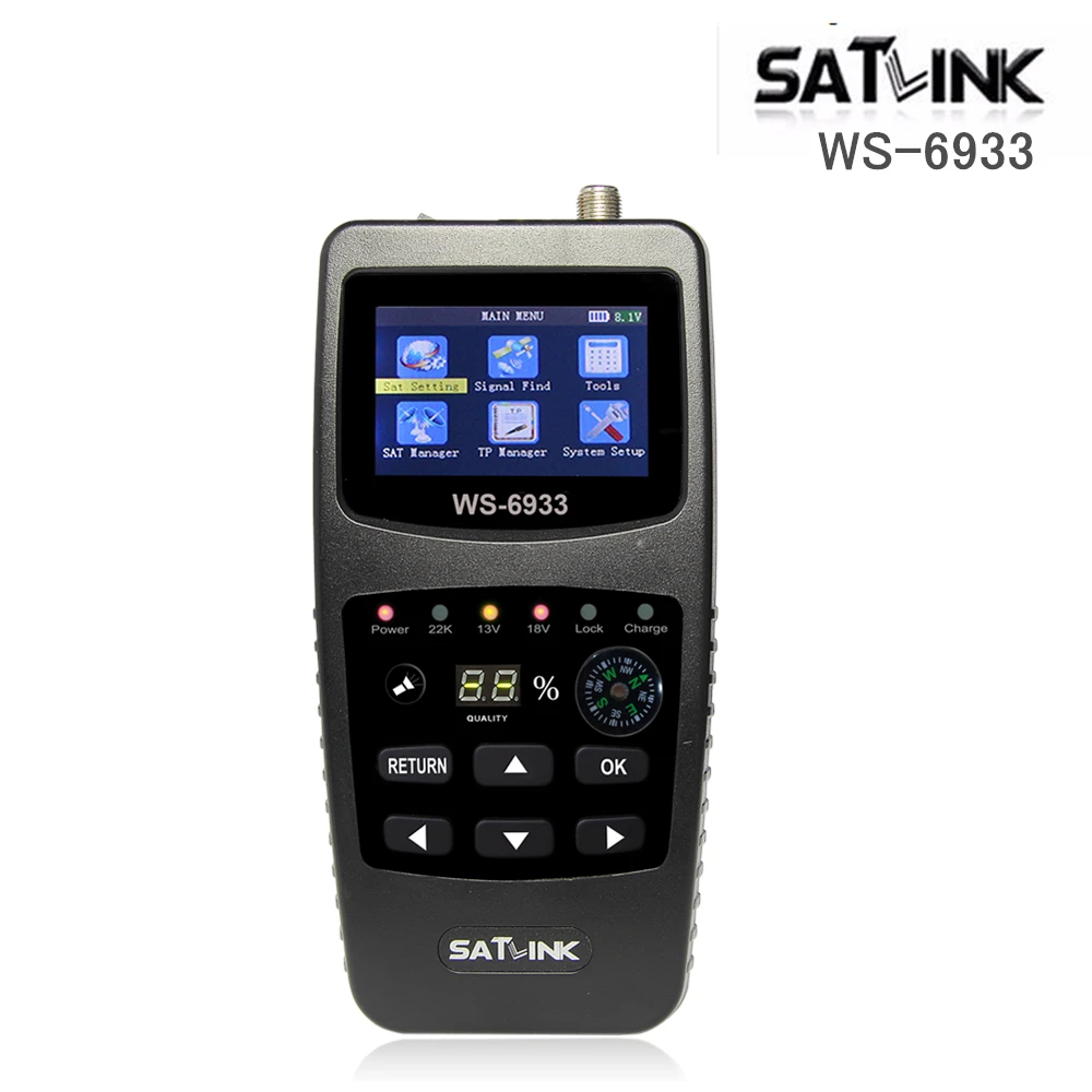 

Satlink WS6933 DVB-S/S2 Digital Satellite Finder Meter Signal Finder FTA 2.1 Inch LCD Display WS-6933 Satellite Signal Meter