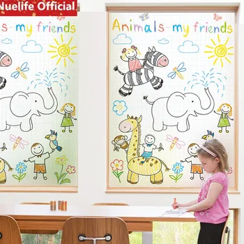 

Cartoon zoo pattern electrostatic frosted glass film living room bedroom bathroom kindergarten sunscreen pvc window film