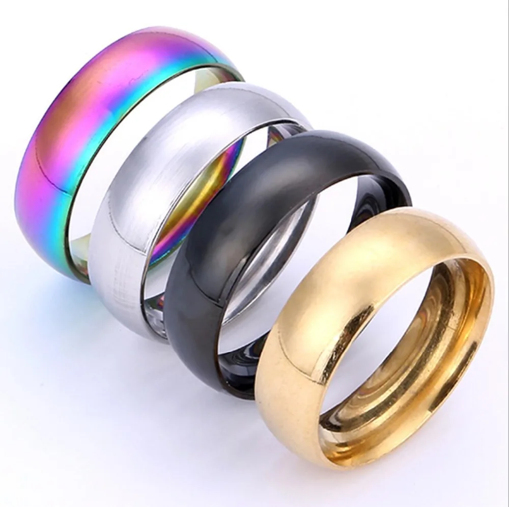 

NEW Men Women Rainbow Colorful Ring 4 COLORS Titanium Steel Wedding Band Rings Width 6mm Gift free shipping