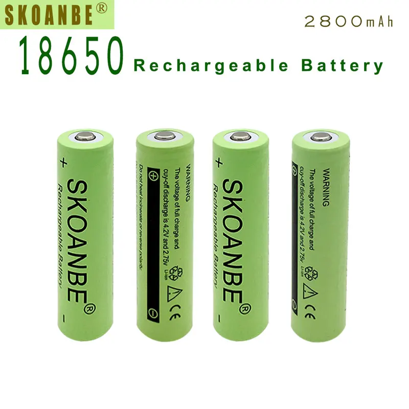 2 шт. зеленая батарея SKOANBE 2800 мАч 18650 3 7 В литий-ионная аккумуляторная liion для