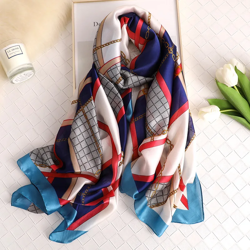 Брендовый дизайнерский шелковый шарф для женщин классический узор пашмины Высокое качество шали и Обертывания Дамы Осень Зима Шарфы Хиджаб - Цвет: 430--2