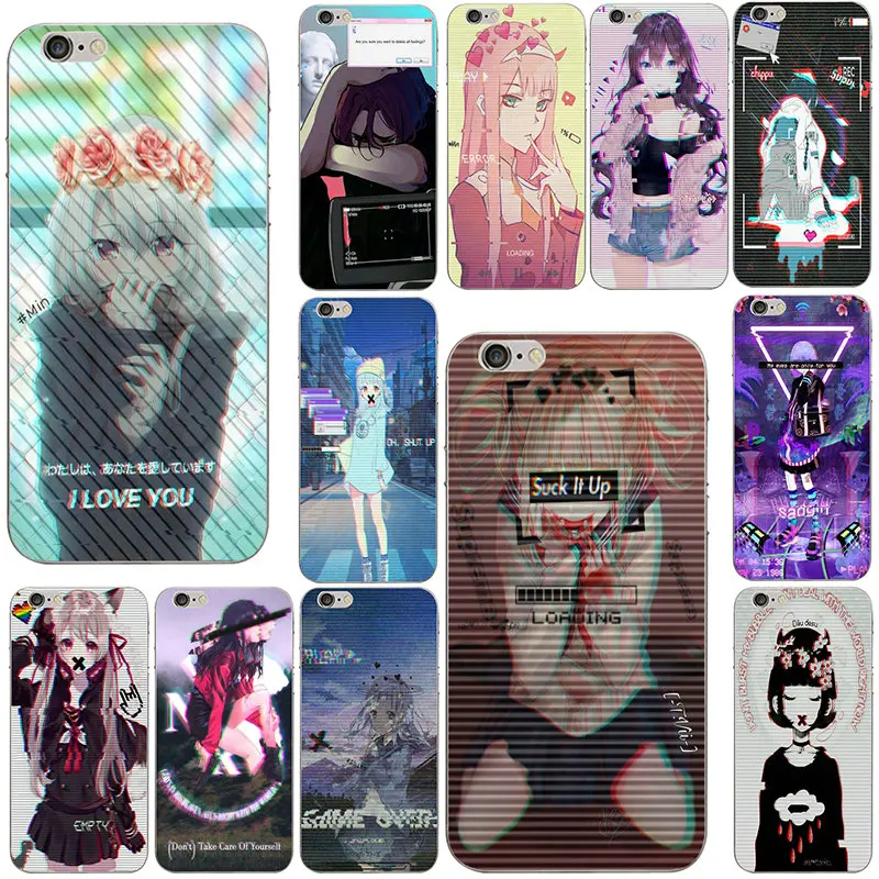 Glitch Sad Girl Anime Soft Transparent Cover Mobile Phone Cases For Iphone 5s Case 4 4s 5 Se 5c 5s X Xr Xs Max 6 6s 7 8 Plus Fitted Cases Aliexpress