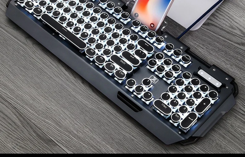 Технология Apedra X10 Ретро Круглый Светильник пишущая машинка Трансмиссия Keycap Проводная Механическая игровая клавиатура несколько светильник эффекты