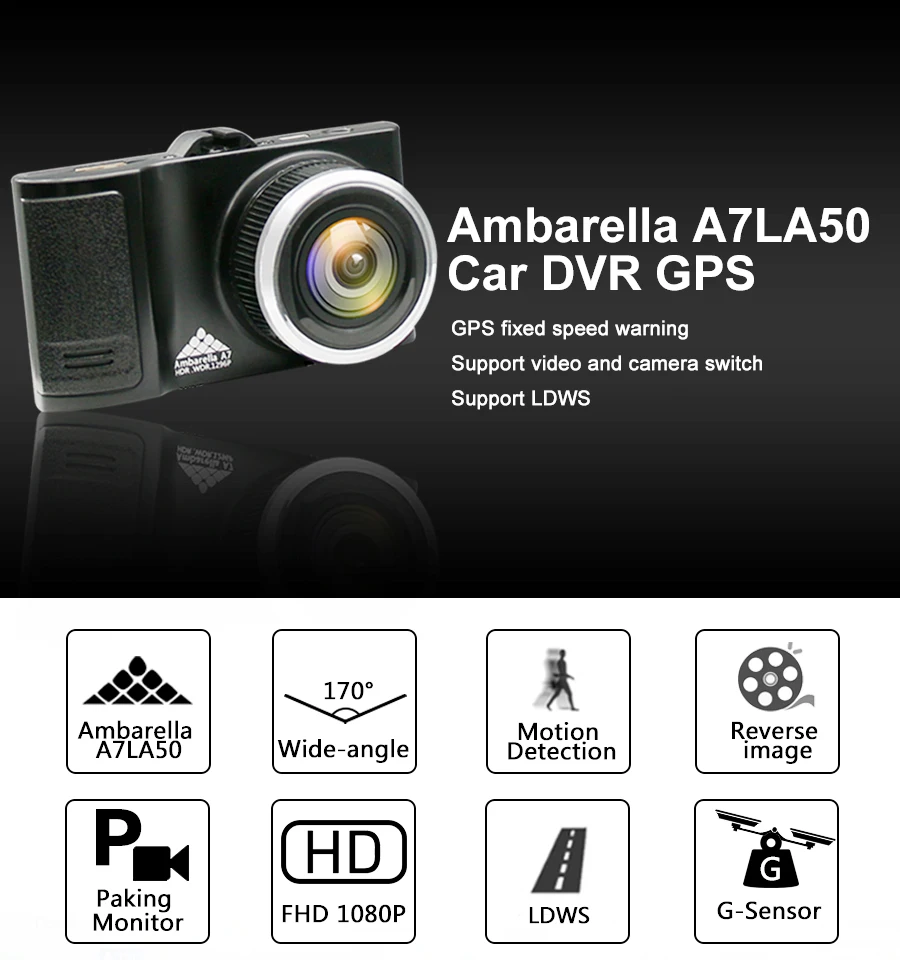 KOMMANDER Автомобильные видеорегистраторы GPS камера 2 в 1 LDWS Ambarella A7LA50 скорость cam Full HD 1296 P видеомагнитофон " ночного видения регистраторы