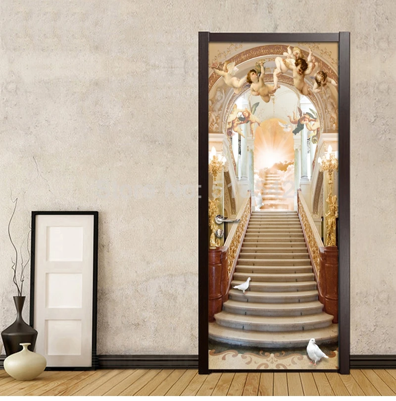 Ангел лестницы Европейский Стиль 3D Настенные обои отель Гостиная Спальня дверь наклейка украшение дома ПВХ виниловые обои рулон