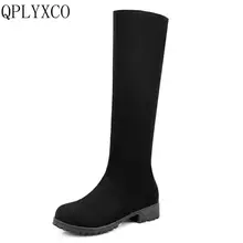 QPLYXCO/распродажа, новые модные женские сапоги до колена, большие размеры 34-48 женская зимняя обувь с круглым носком Теплые сапоги женская обувь, zapatos mujer, C9-39