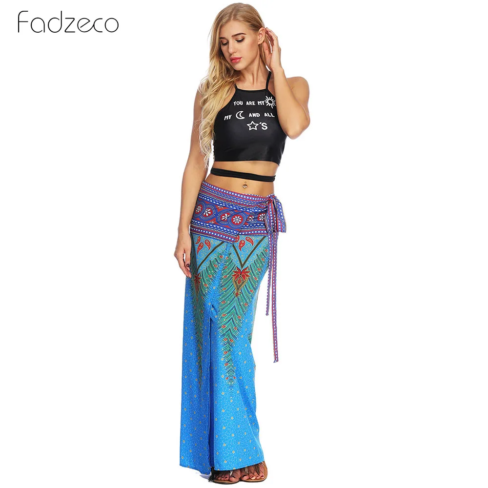 Fadzeco 2019 африканская юбка для женщин пляжная юбка в цыганском стиле Модный этнический принт с разрезом сбоку макси юбка африканская одежда