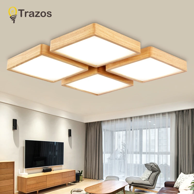 

TRAZOS Modern LED Ceiling Lights Wooden Square Ceiling Lamp With Dimming Remote For Living Room Dining Light Wood Bedroom Lamps