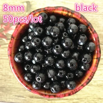 

New 50pcs/lot 8mm Imitation Natural Opal Beads Round Black Resin Spacer Beads for Jewelry Making DIY Bracelet