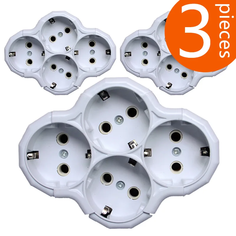 

3Pieces European Type Conversion Plug 1 TO 4 Way EU Standard Power Adapter Socket 16A Travel Plugs AC 250V