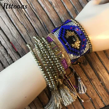 

Rttooas Lucky Width Handmade Woven Evil Eye Bracelet Exquisite MIYUKI Crystal Bead Bracelet Women Fashion Jewelry Accessories