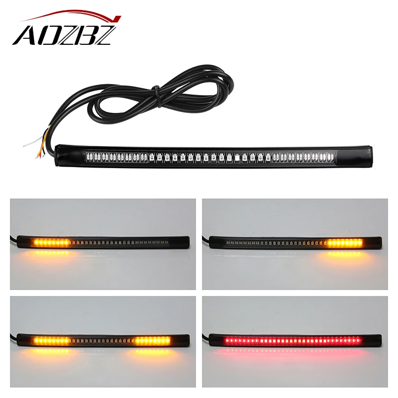 

AOZBZ Motorcycle Light Bar Strip Tail Brake Stop Turn Signal License Plate Light Integrated 3528 SMD 48 LED Red Amber Color