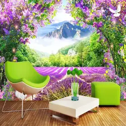 Лавандовый цветок Виноградная лоза 3D Фотообои Наклейки на стене обои Гостиная диван спальня наклейка для украшения дома