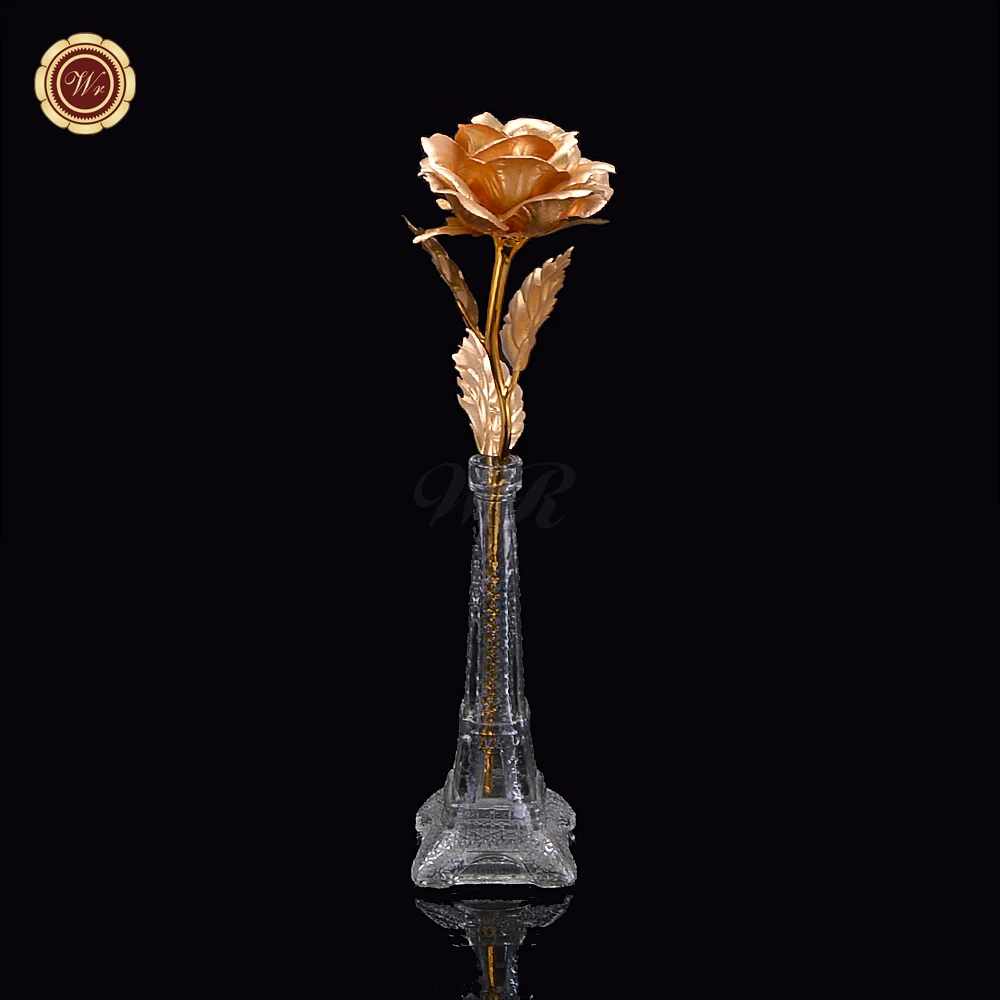 

Gold Foil Rose Flower Painting Designs Pure Gold Leaf Rose With Gift Box And Eiffel Tower Stand For Valentine's Day Gift