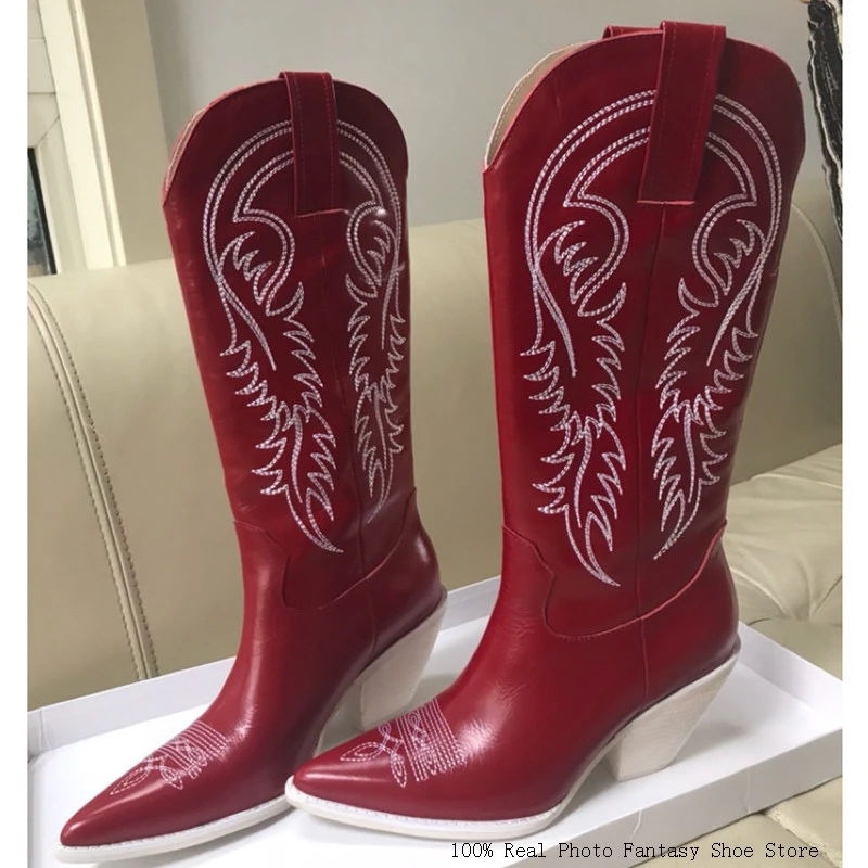 red knee high cowboy boots