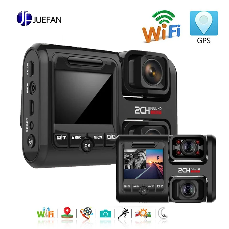 

JUEFAN Dual Dash Cam WiFi GPS 1080P Front and Rear Car Driving Recorder with 2.0" LCD Display 170° Wide Angle Night Vision