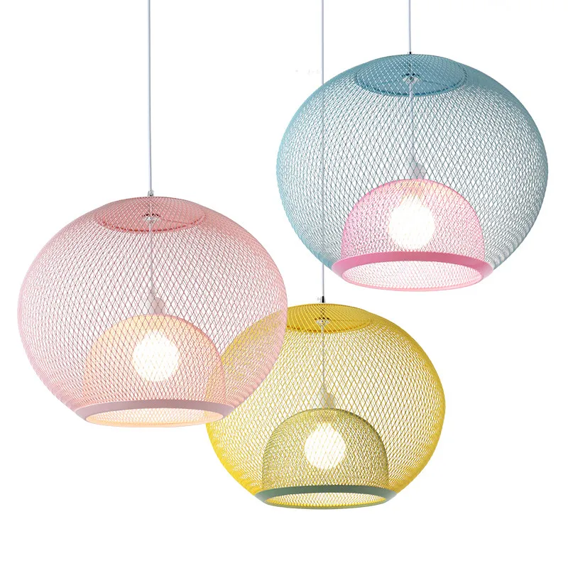 

Post modern simple nordic coffee shop colorful pendant lights restaurant Iron net single head droplight foyer bedroom LED lamp