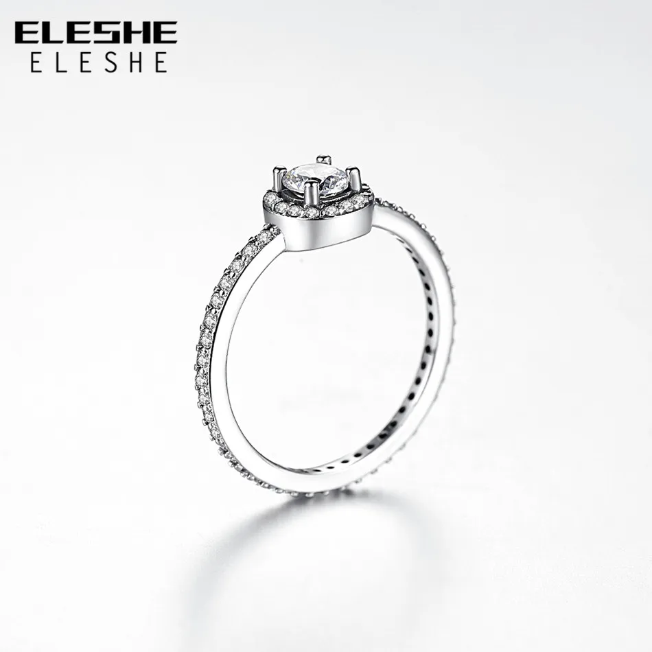 ELESHE Top Quality Classic CZ Cubic Zirconia Wedding Ring With 4 Prongs Silver Round Finger Rings for Women Female Wholesale