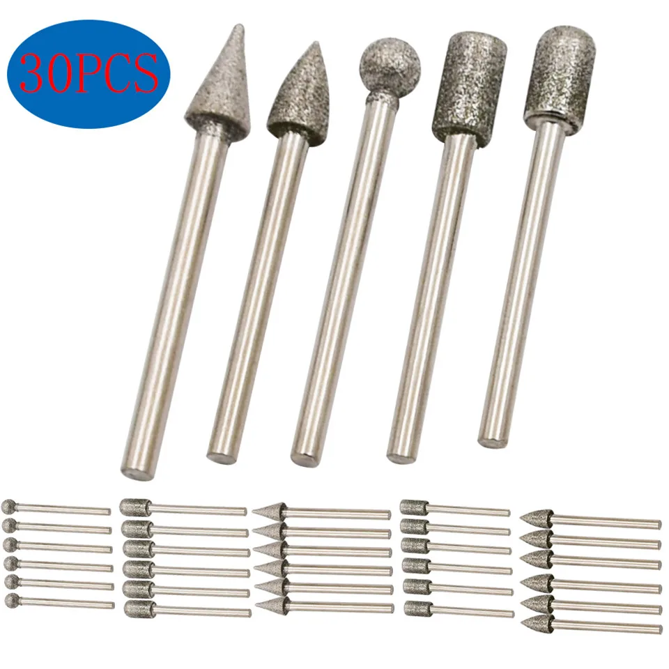 30pcs 3.0mm Diamond Drill Shank Bits Set For Dremel Power Tool