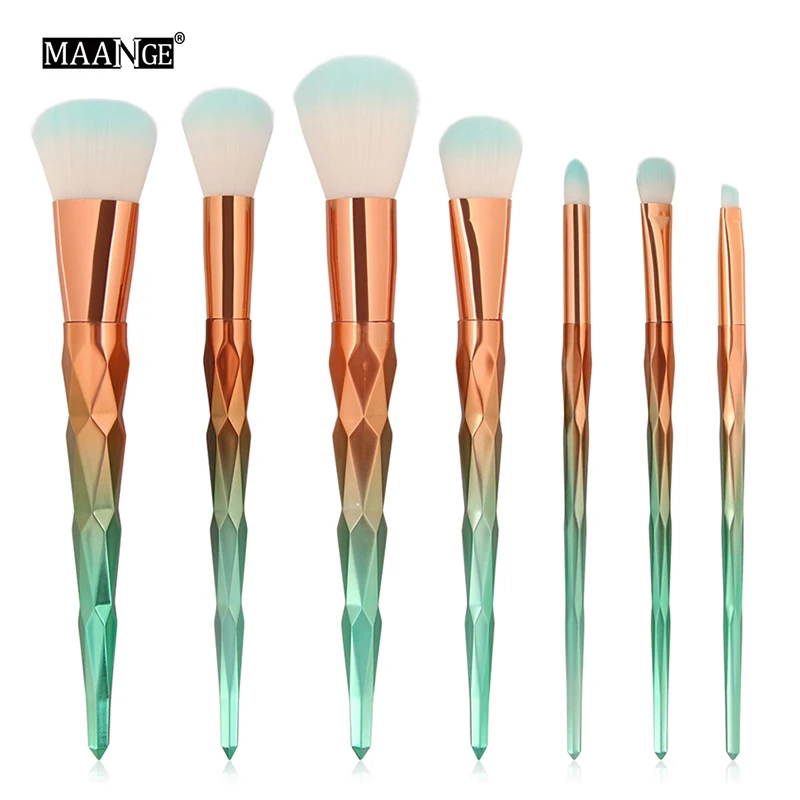 7Pcs Thread Makeup Brushes Green Spiral Handle Cosmetics Makeup Tools