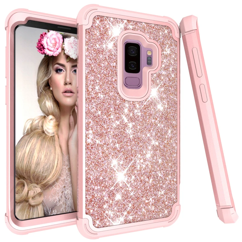 

3-in-1 PC+Silicone Shock Resistant shining Mobile Phone Cases For Samsung Galaxy S9+ G9650 Contrast color&Lifted Bezel Design