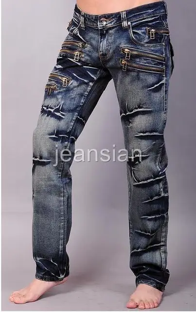 Cheap Zipper Straight jeans man pants slim fashion mens denim jeans motorcycle Cat whisker true jean men long trousers british style