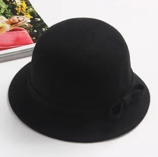 Модная осенняя и зимняя шерстяная шапка с бантиком, теплые шапки, женские аксессуары - Цвет: black