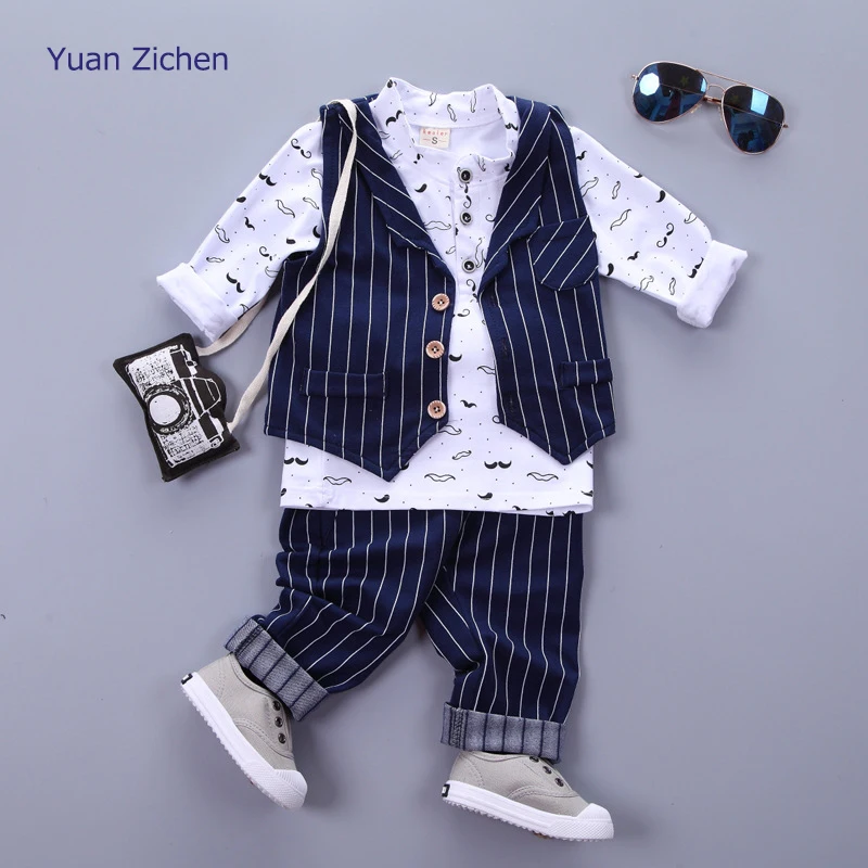 Winter Autum Baby Boy gentleman Suit Shirt Vest Overalls  Pants Kids Clothes Children